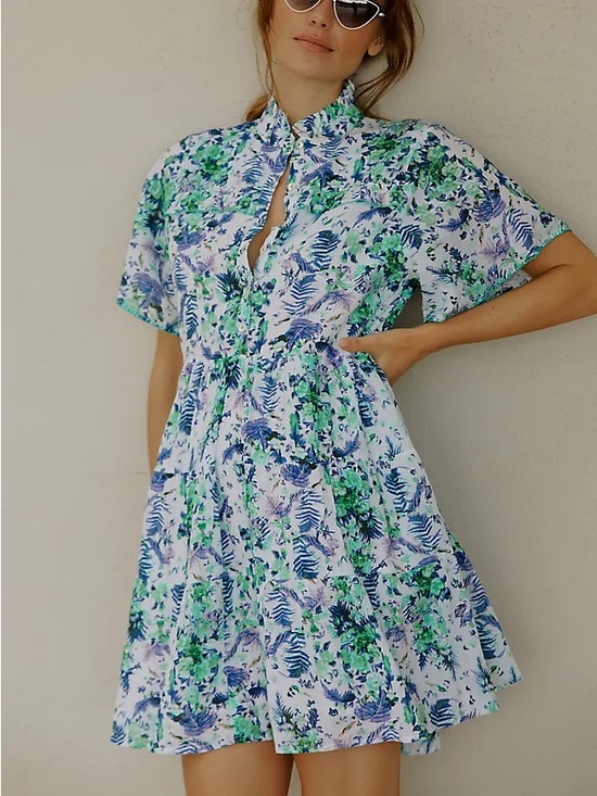 Anthropologie Dresses & Skirts - Anthropologie Floral Mini Dress in Green & Blue